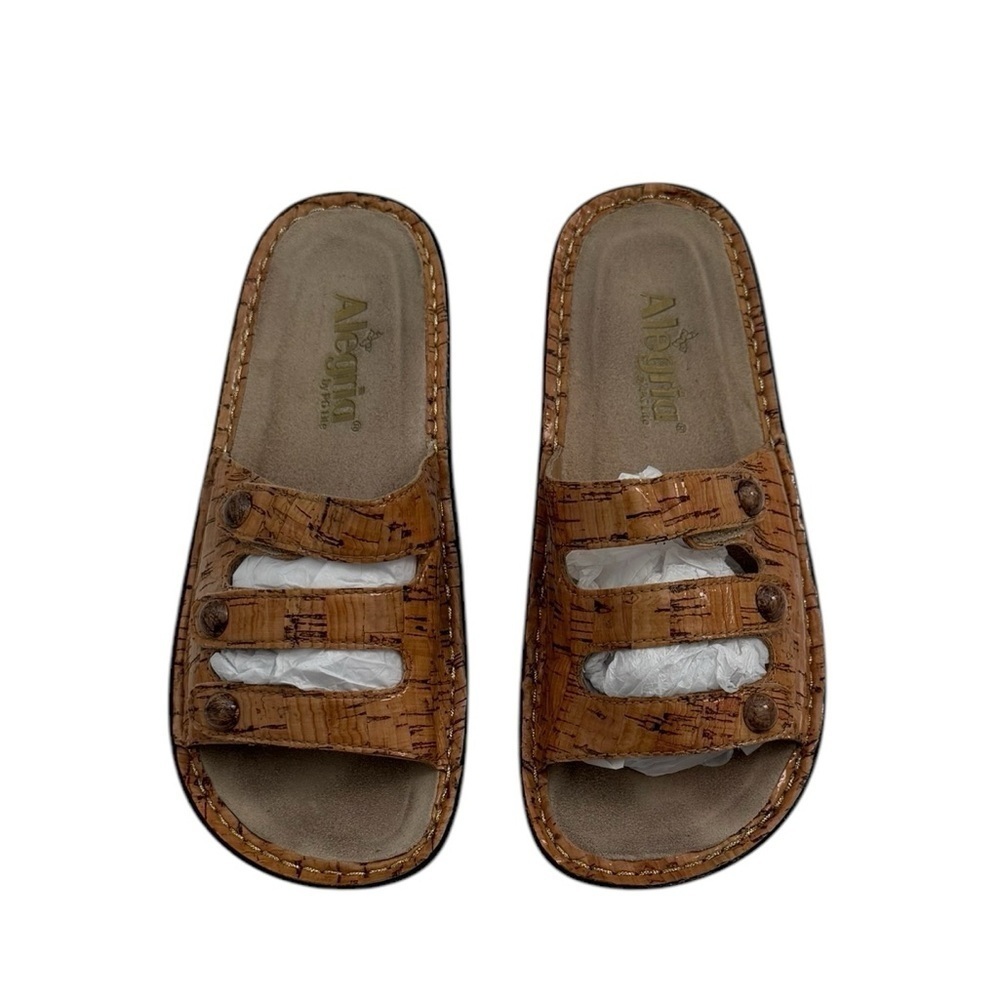 Alegria Fiona Cork Pattern Leather Triple Strap Leather Comfort Sandals Size 37